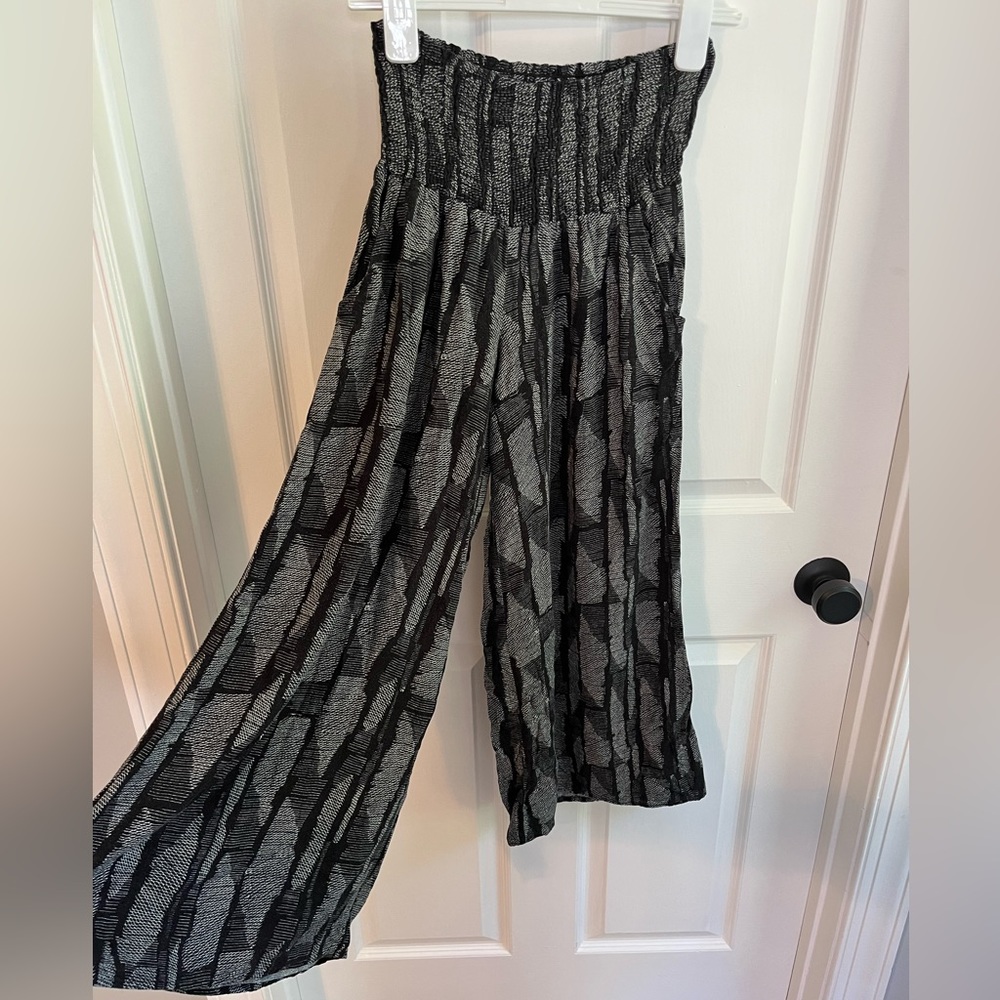 Black Smocked Waist Wide Leg Pants (Maternity + Post-bump)